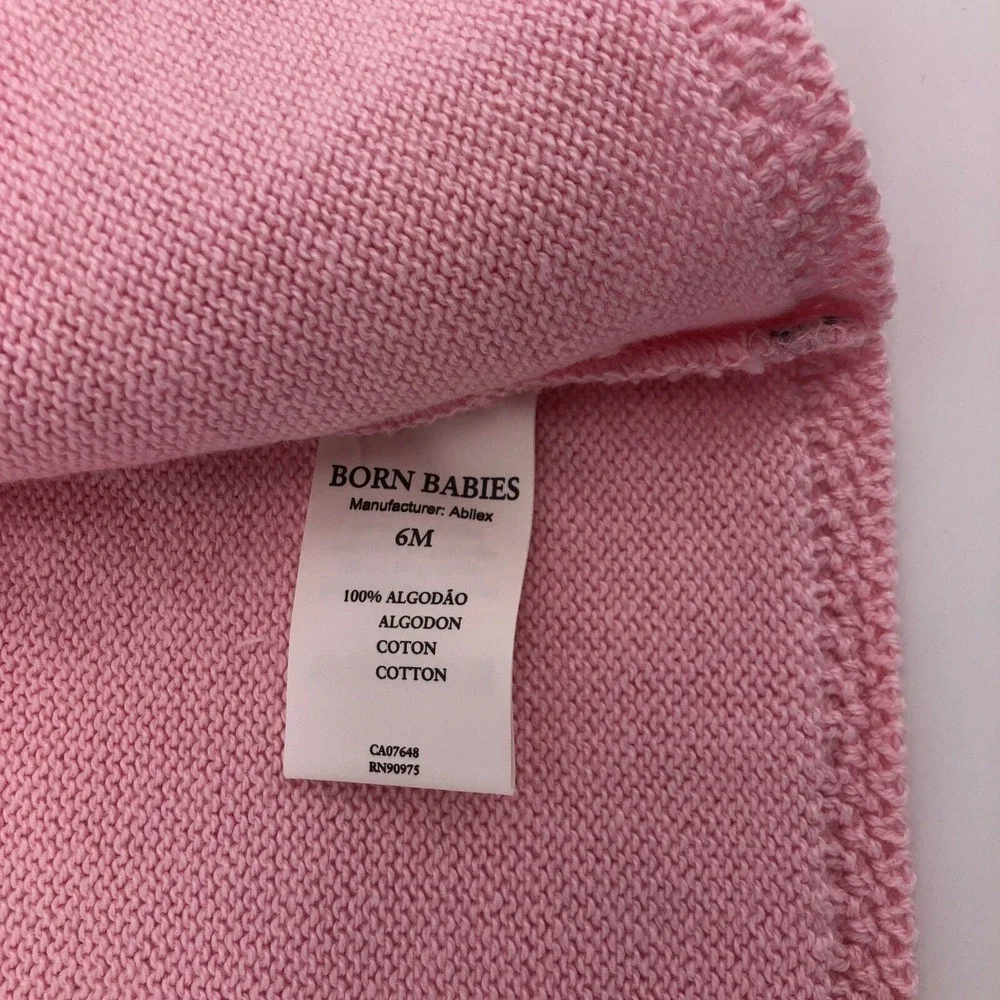 New 6 Mo Pink Short Sleeve Sweater & Cardigan Set Detailed Trim w Square Buttons